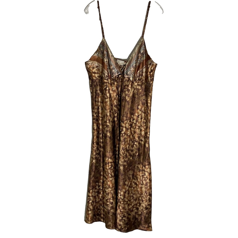 Inner Most Nightgown Womens Large Brown Satin Animal Print‎ Strappy Chemise